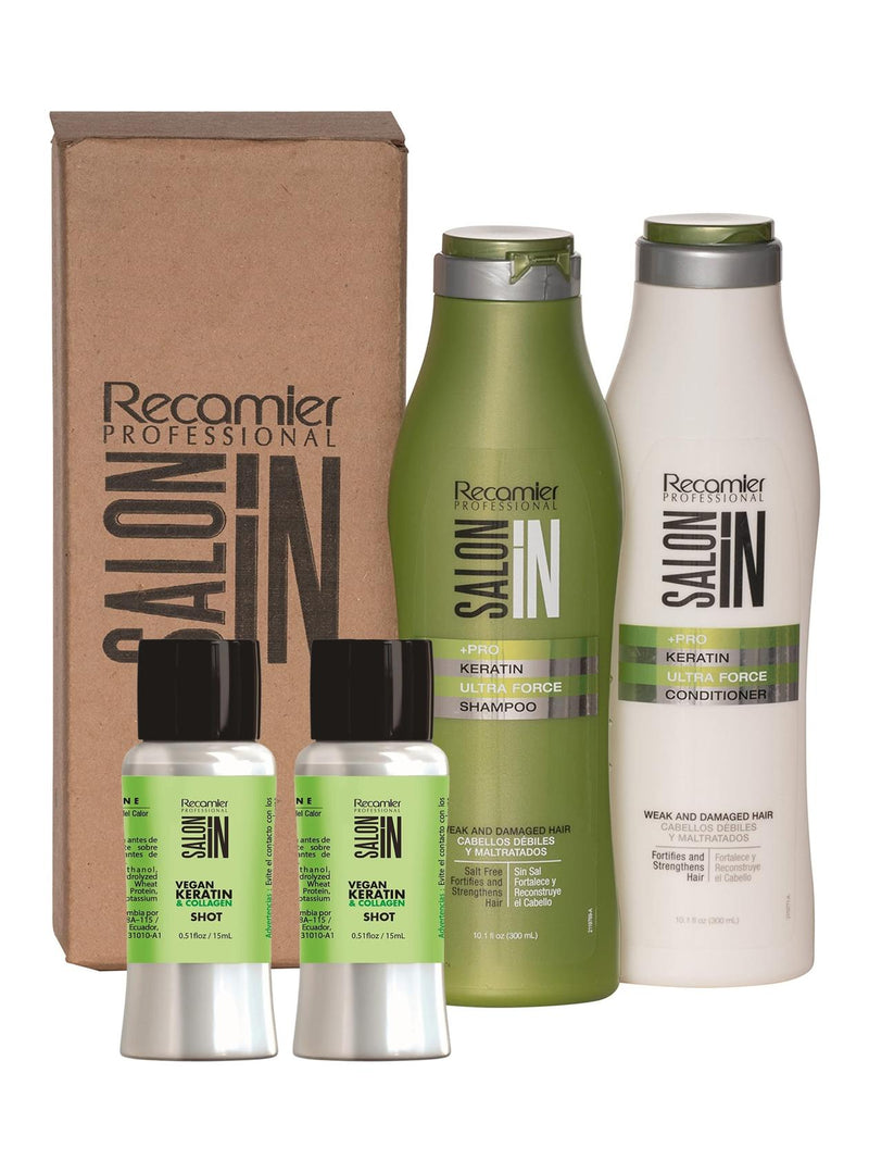 Recamier Professional Salon In +Pro Keratin Ultra Force Hair Shampoo and Conditioner kit 2 + 2 Nano Keratine