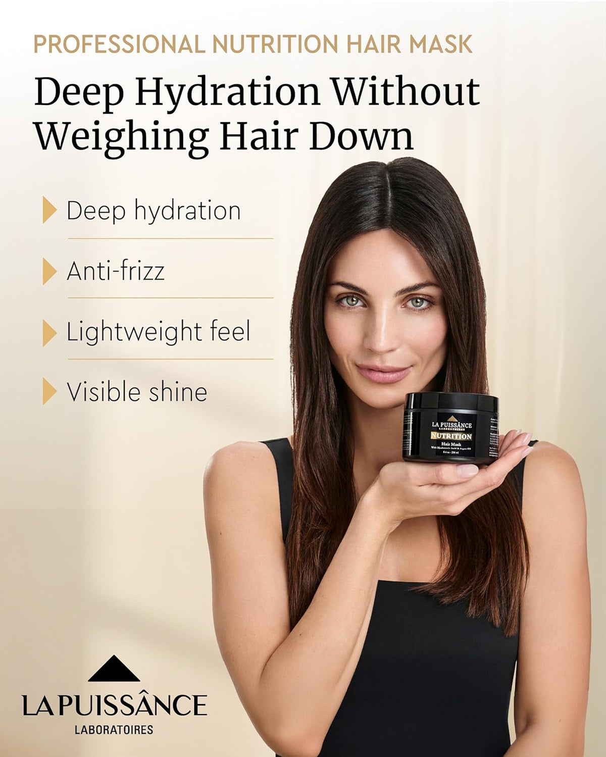LA PUISSANCE Premium Argan Oil & Hyaluronic Acid Hair Mask 8.4 oz – Deep Conditioning Anti-Frizz Treatment for Dry & Damaged Hair – Intense Hydration, Shine & Repair – Luxury Salon Grade Hair Mask