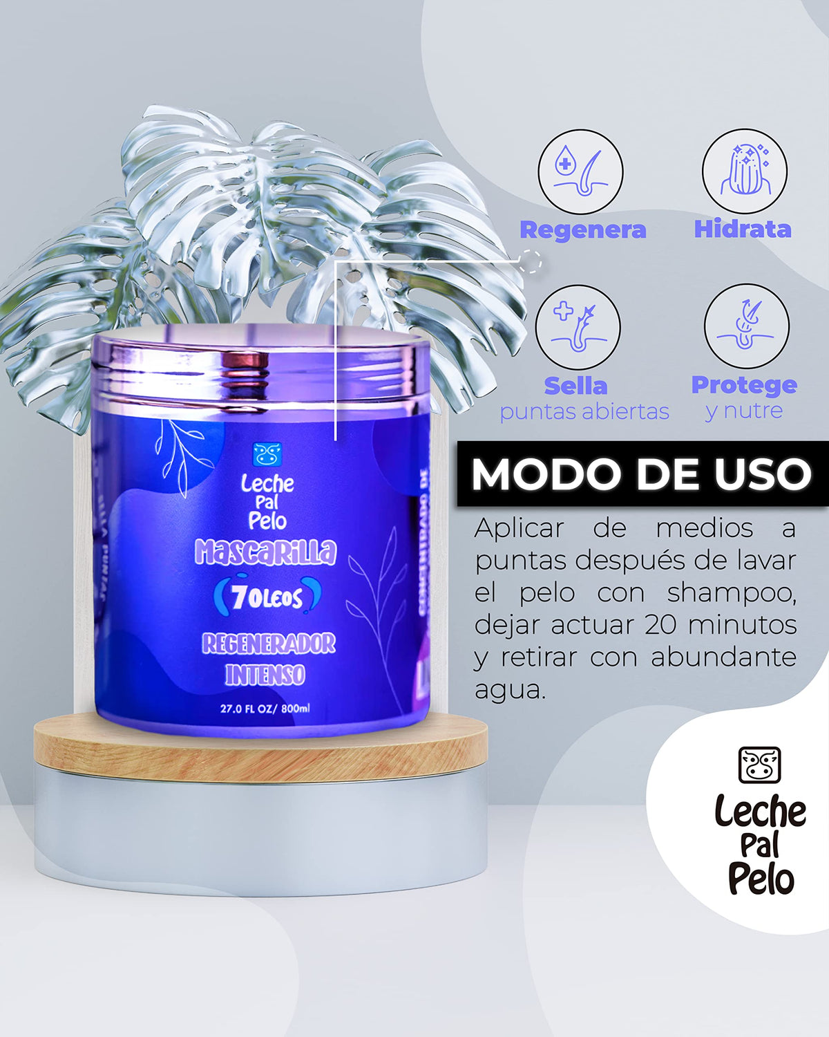 Leche Pal Pelo 7 Oleos Hair Treatment Mask | Dry, Damaged Hair | Argan, Shea butter, Macadamia, Coconut & More | Split Ends Moisturizer for Healthy, Silky & Shiny Hair- Paraben-Free. 27 oz - 800 ml