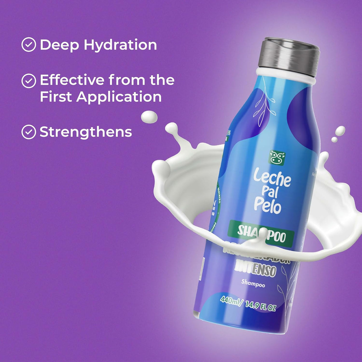 Leche Pal Pelo Intense Regenerator - Shampoo for Dry, Damaged Hair - With Coconut Milk, Aloe Vera, Amino Acids - 14.9 oz