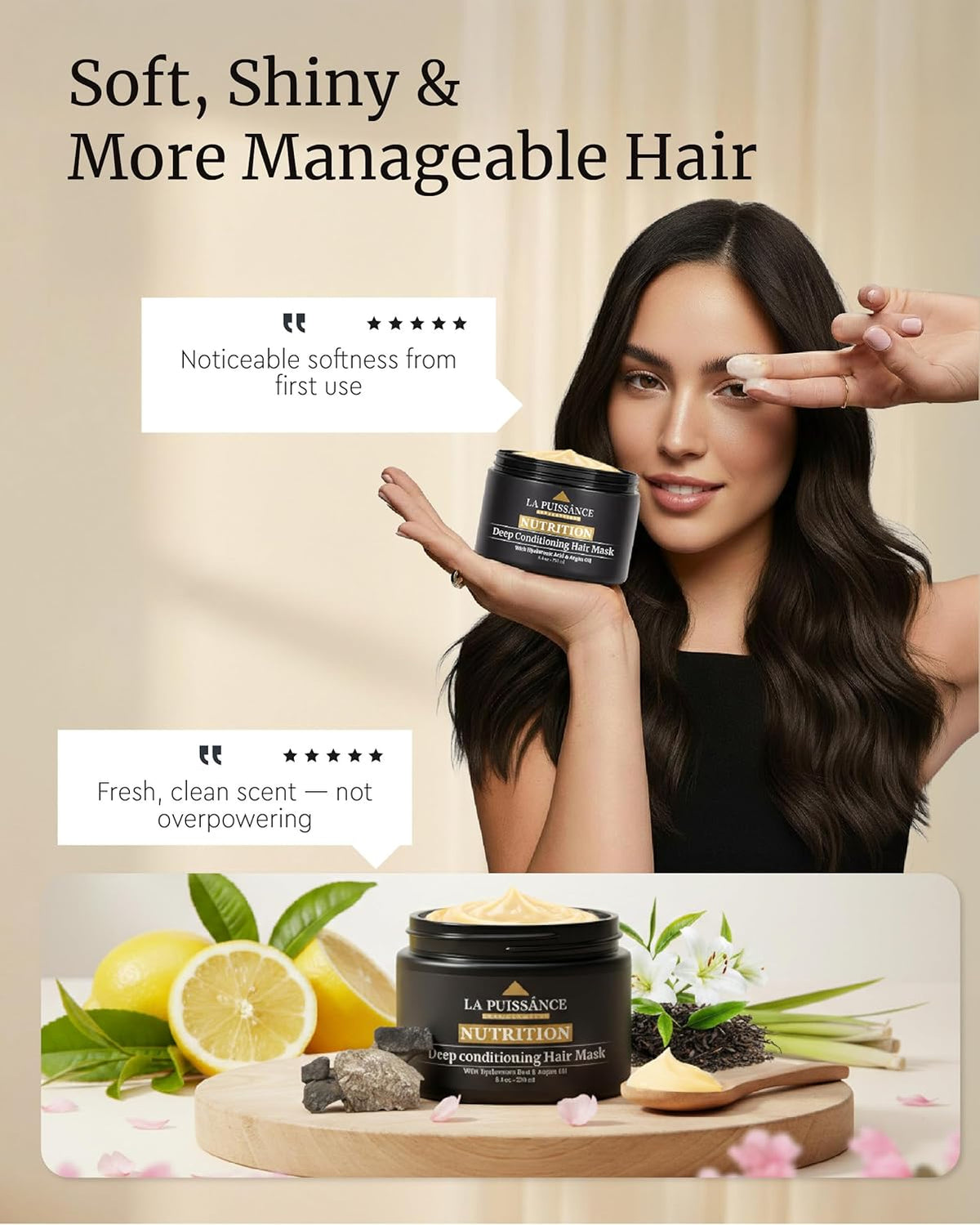 LA PUISSANCE Premium Argan Oil & Hyaluronic Acid Hair Mask 8.4 oz – Deep Conditioning Anti-Frizz Treatment for Dry & Damaged Hair – Intense Hydration, Shine & Repair – Luxury Salon Grade Hair Mask
