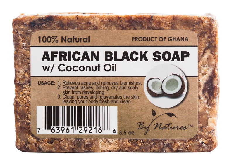 By Natures 100% Natural African Black Soap With Coconut Oil 3.5 Oz (Pack of 1)