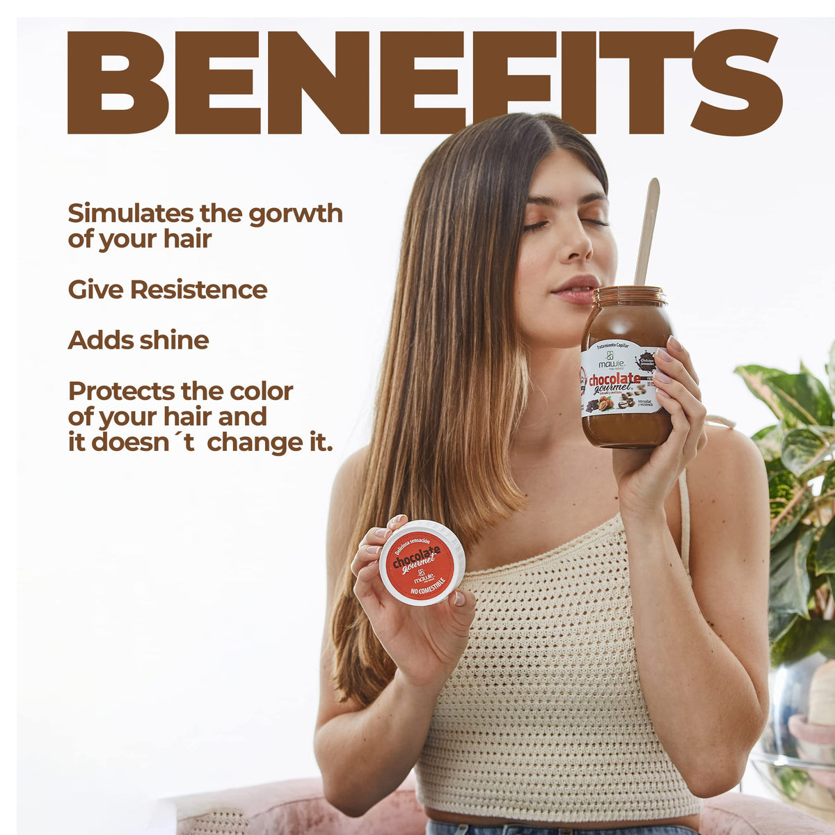 Mawie Chocolate Gourmet Hair Mask with Cocoa and coffee. Adds Moisture, shine, and strength 17 oz.