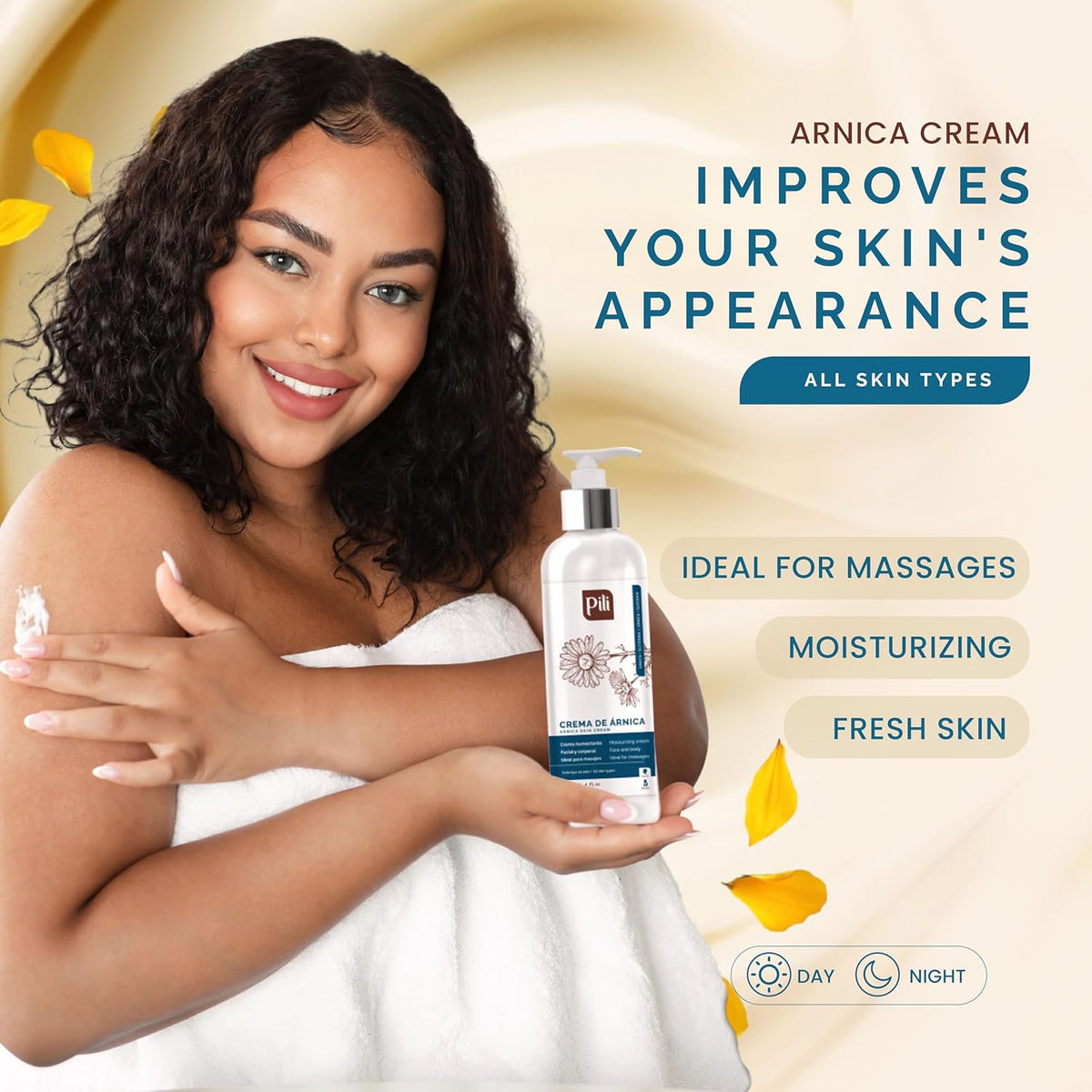Pili Arnica Cream 8.4 oz. Deep Hydration & Soothing Relief for Dry, Rough Skin & Discoloration. Lightweight Face, Hand & Body Moisturizer, Non-Greasy & Fast Absorbing
