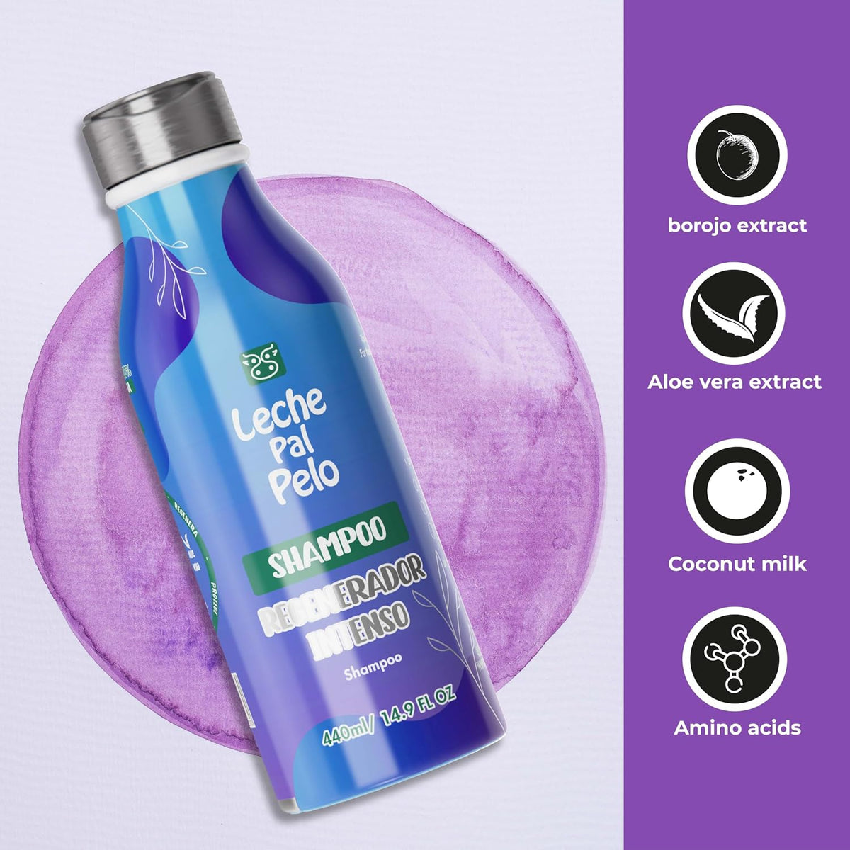 Leche Pal Pelo Intense Regenerator - Shampoo for Dry, Damaged Hair - With Coconut Milk, Aloe Vera, Amino Acids - 14.9 oz
