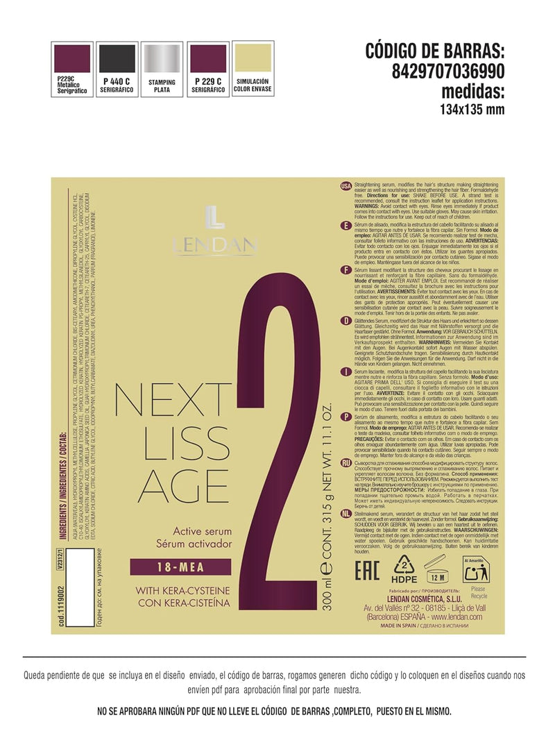 LENDAN - Next Liss Age Activating Serum No. 2 - 300 ml - Step 2 Professional Pack - Enhances Professional Hair Straightening Treatment - Nourishes and Strengthens Hair Fiber - Formaldehyde-Free