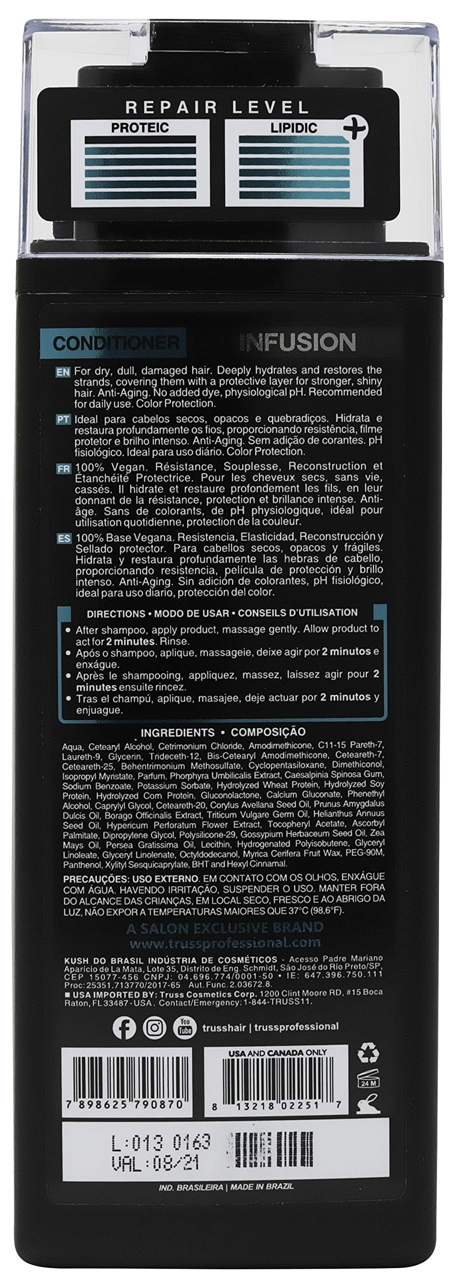 Truss Infusion Conditioner for Dry, Damaged Hair - 100% Vegan Base Deeply Hydrates, Protects & Restores for Strong, Soft, Shiny Hair - Anti-aging Conditioner For Color Treated Hair