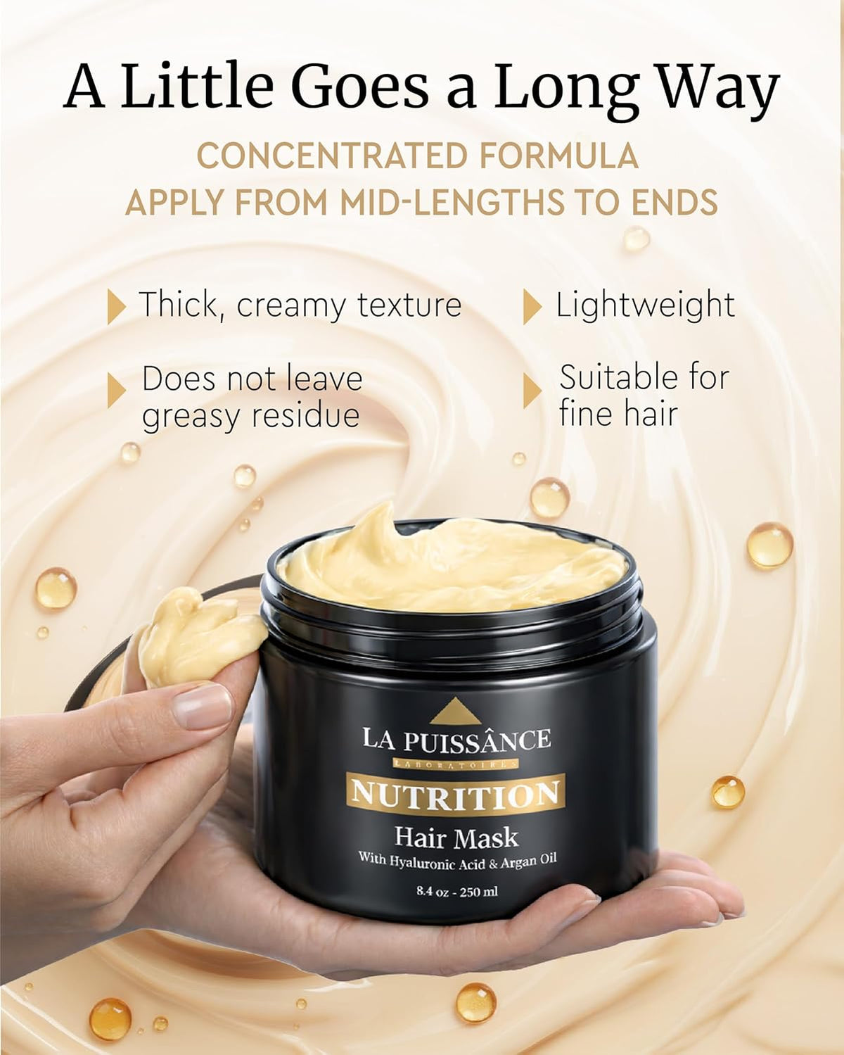 LA PUISSANCE Premium Argan Oil & Hyaluronic Acid Hair Mask 8.4 oz – Deep Conditioning Anti-Frizz Treatment for Dry & Damaged Hair – Intense Hydration, Shine & Repair – Luxury Salon Grade Hair Mask