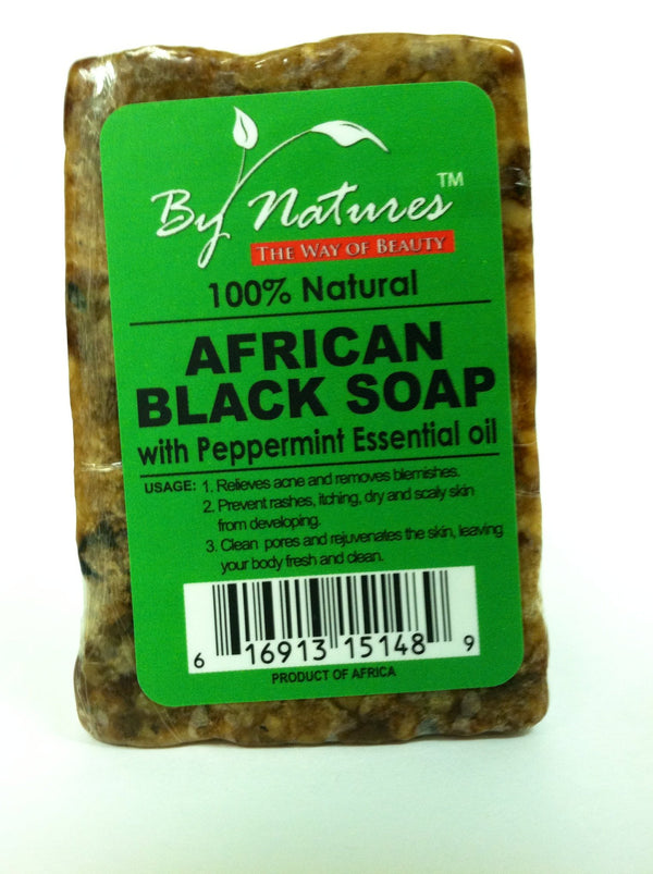 By Natures - 100% Natural African Black Soap With Peppermint Oil