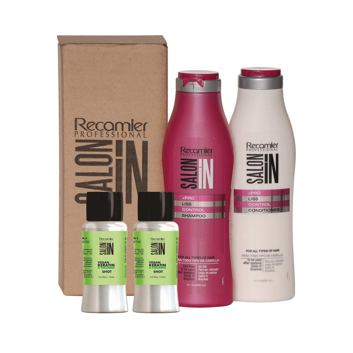 RECAMIER Anti Frizz Shampoo Conditioner Set Hair 10.1 OZ + 2 Nano keratin Shots