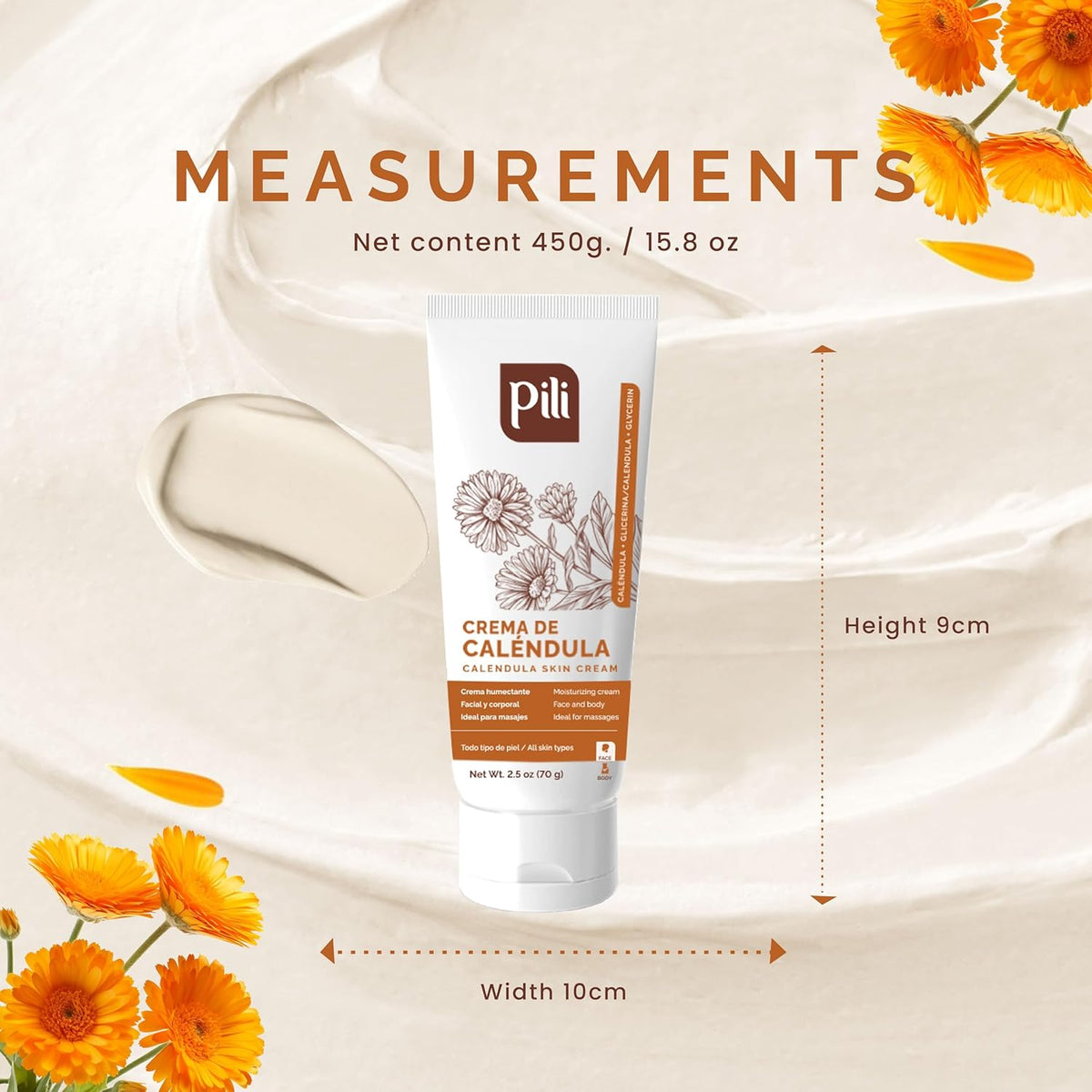 Pili Natural Calendula Cream - Moisturizing Cream for Rough, Dry, or Chapped Skin - Hydrating and Nurturing Skin Moisturizer - Unscented and Non-Greasy (2.5 oz)