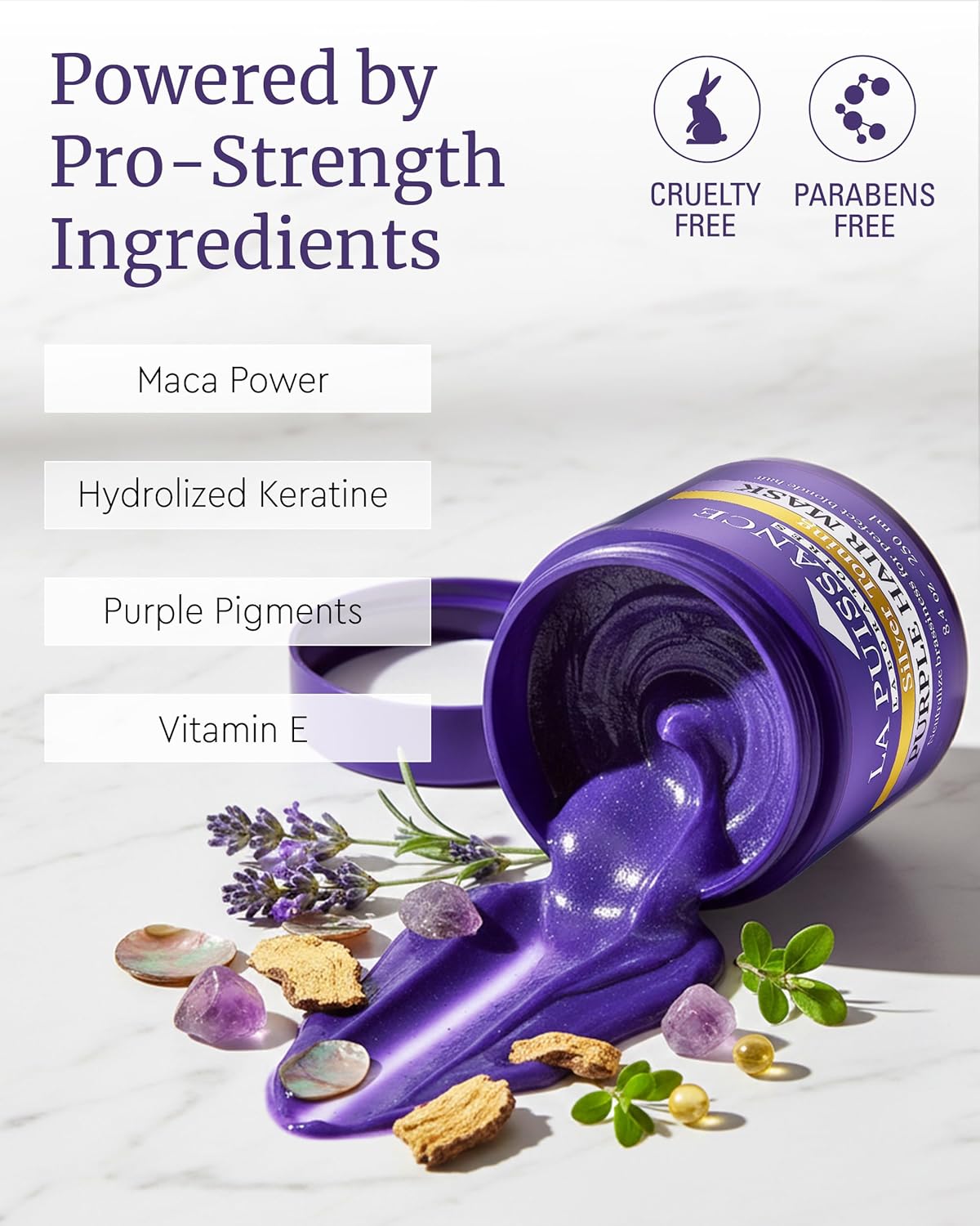 LA PUISSANCE Purple Hair Mask for Blonde Hair, Gray or White Hair 8.4 oz - Toner for Blonde Hair Neutralizes Yellow & Brassy Tones - Keratin Purple Mask Deep Conditioning - Hair Toner for Highlighted Hair