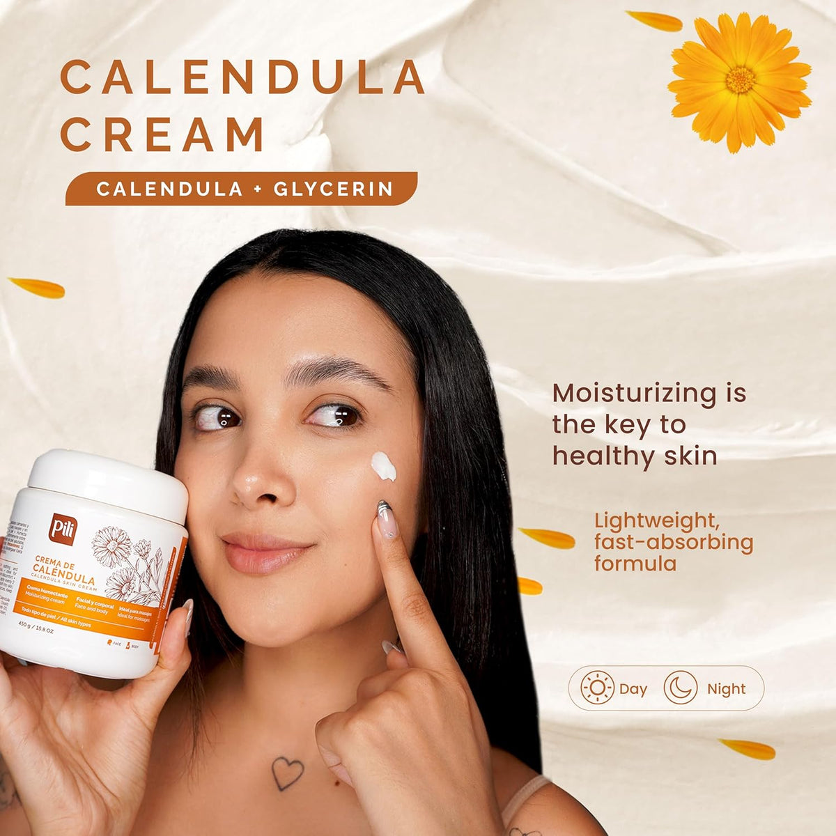Pili Calendula Repair Cream for Dry & Sensitive Skin Barrier Support Moisturizer for Face, Hands & Body Non-Greasy, Unscented. Multipurpose Daily Use. 15 oz