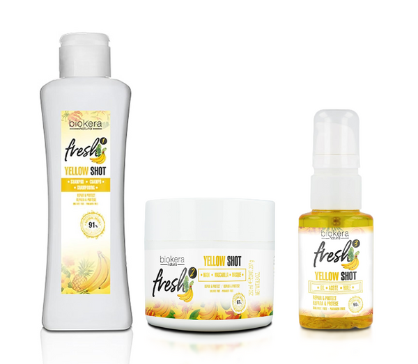 SALERM - Repair Yellow Shot Kit - Biokera Fresh - Shampo 300 ml + Mask 250 ml + Hair Oil 75 ml