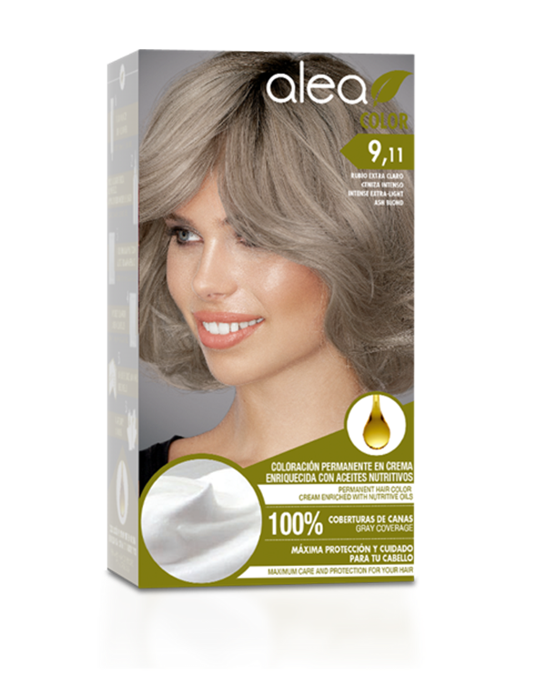 Alea Permanent Hair Color Cream Kit #9.11 Intense Extra Light Ash Blond - Rubio Extra Claro Ceniza Intenso | Enriched with Nutritive Oils 100% Gray Cover