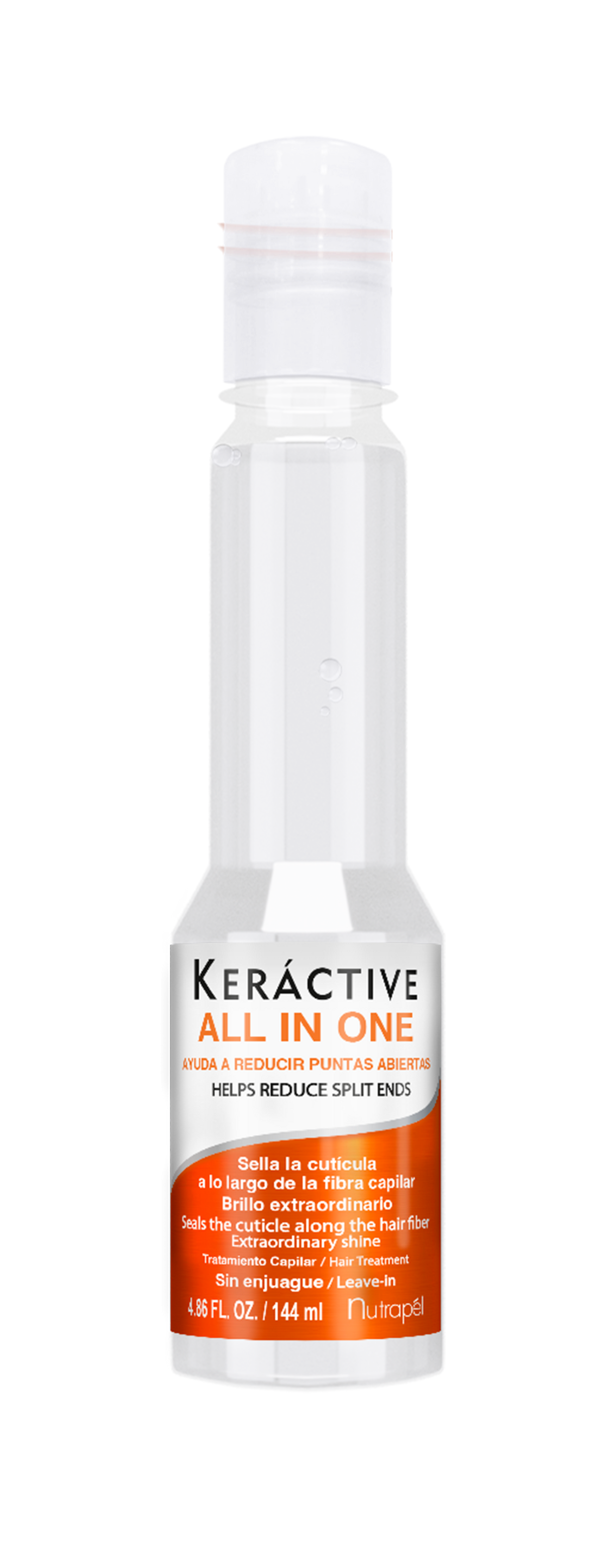Nutrapel Keractive All In One · Reparador de puntas y brillo · 4.86 fl oz · 144 ml