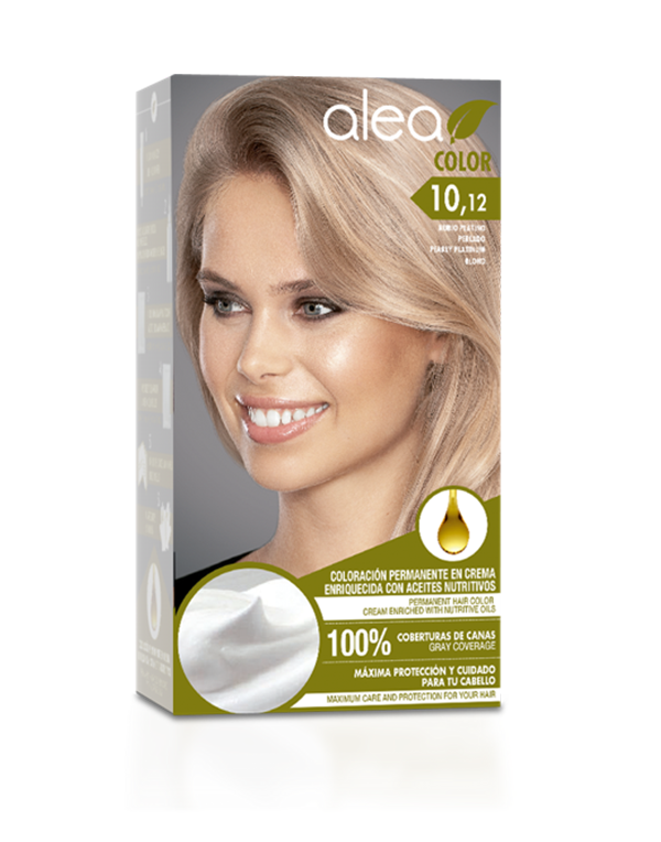 Alea Permanent Hair Color Cream Kit #10.12 Pearly Platinum Blond - Rubio Platino Perlado | Enriched with Nutritive Oils 100% Gray Cover