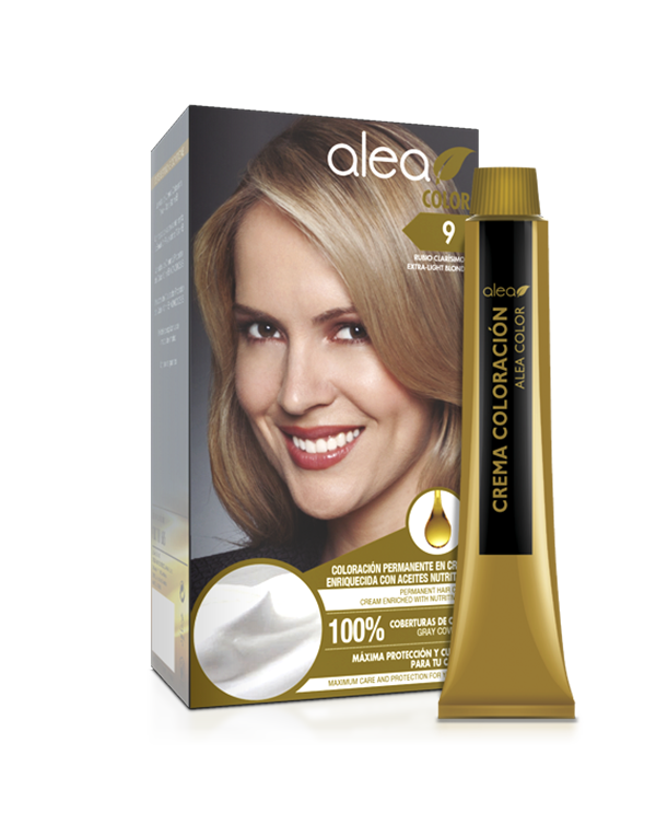 Alea Hair Color Cream Kit #9 Extra Light Blond - Rubio Clarisimo | Permanent Hair Dye - Argan and Macadamia Oil - 100% Gray Coverage