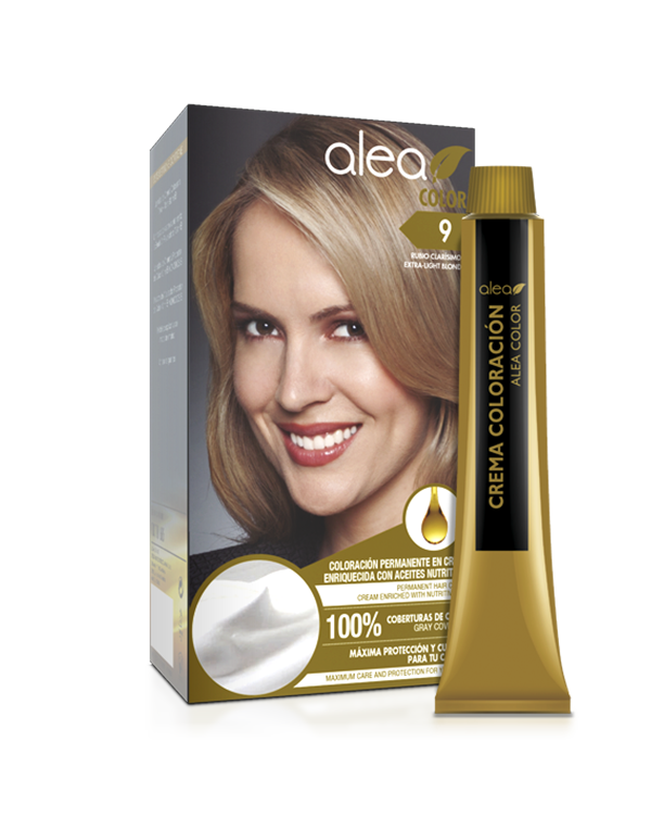 Alea Permanent Hair Color Cream Kit #9 Extra Light Blond - Rubio Clarisimo | Enriched with Nutritive Oils 100% Gray Cover