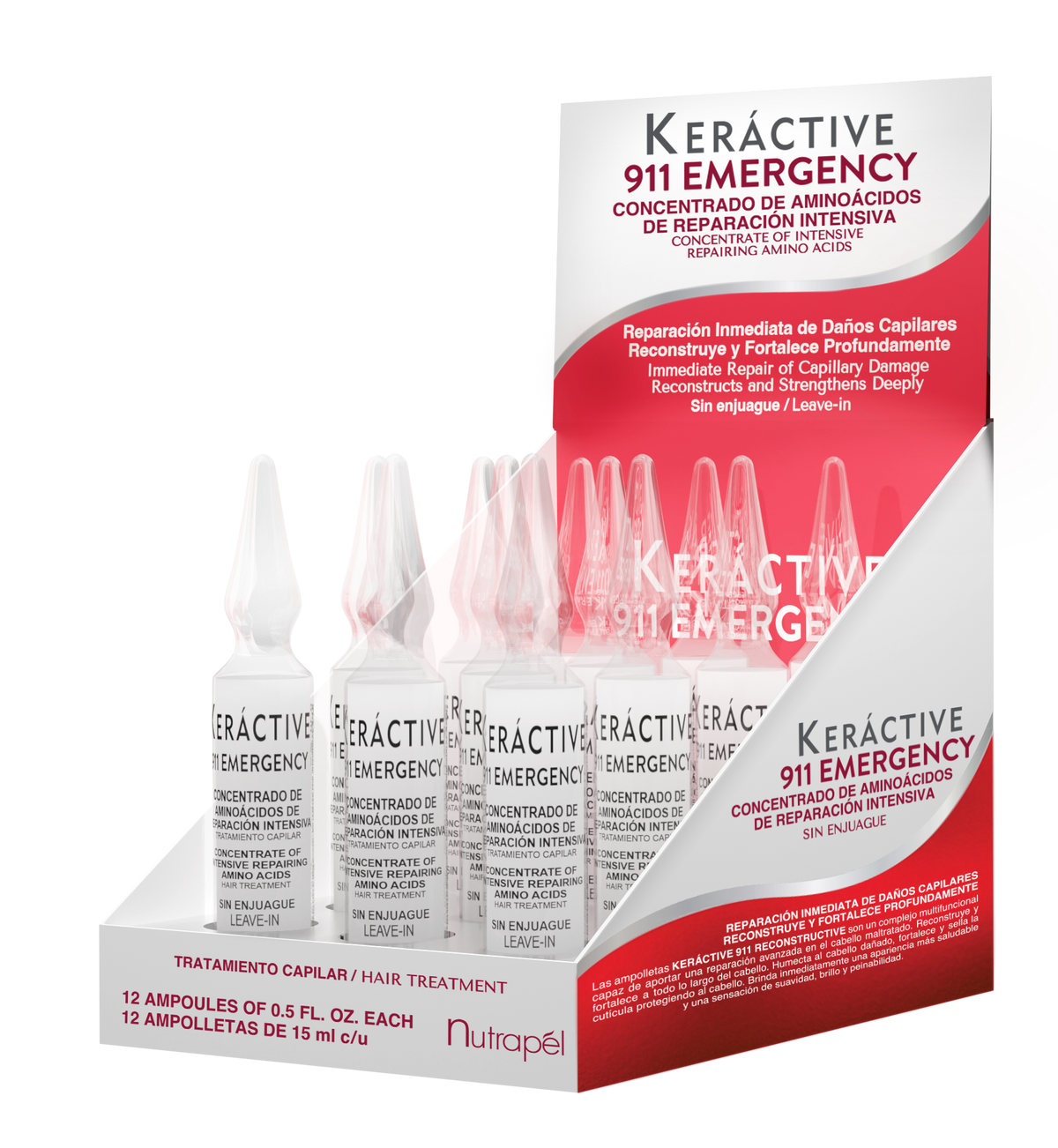 Nutrapel Keráctive 911 · Ampollas reconstructoras intensivas, 12 unidades · 0.5 oz · paquete de 12