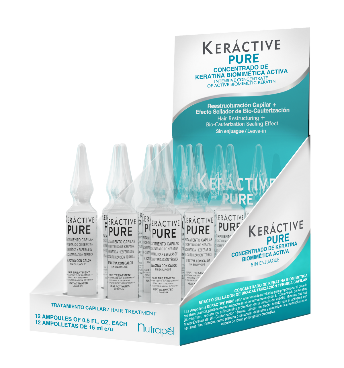 Nutrapel Keráctive Pure · Biocauterización y protección del color, 12 ampollas · paquete de 12