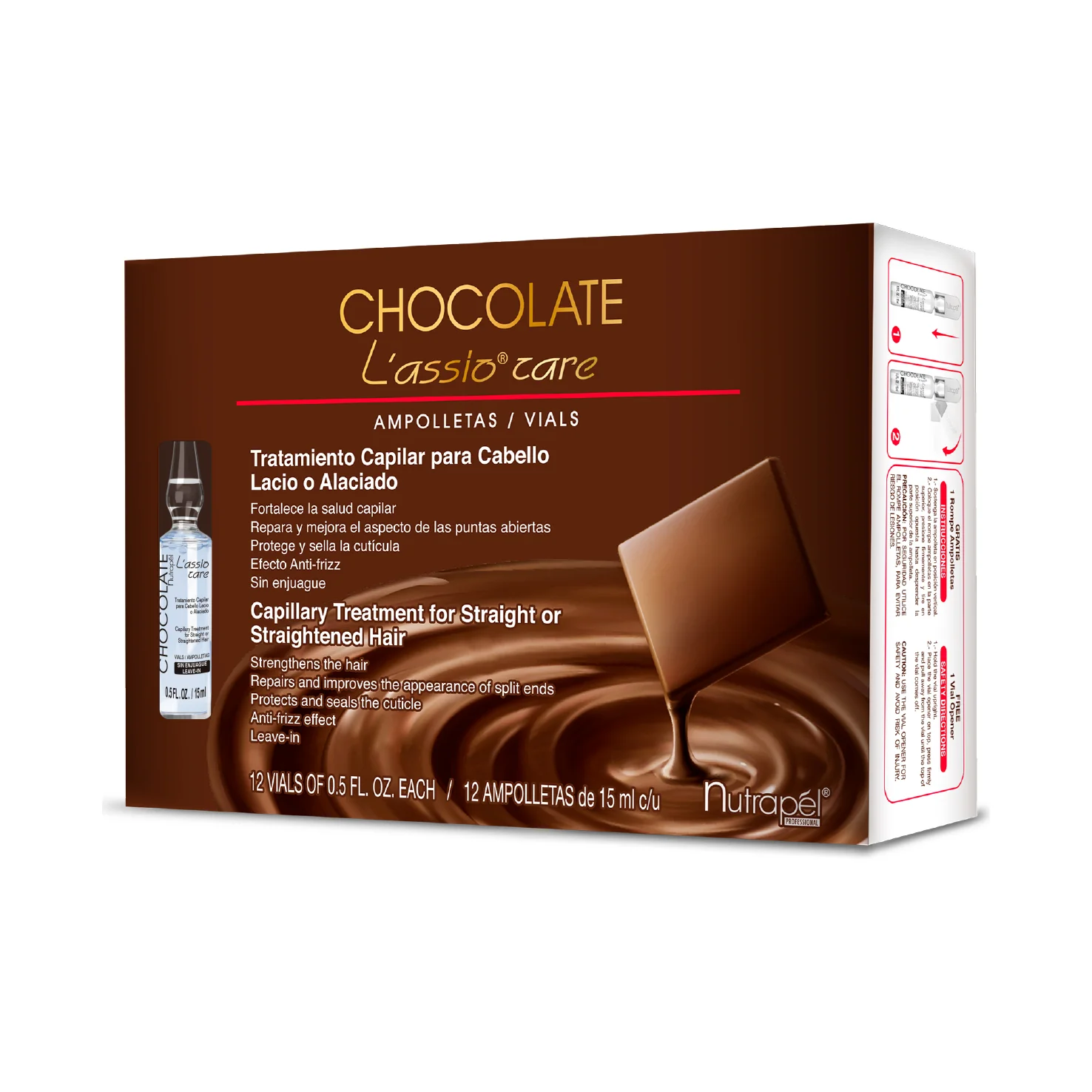 Nutrapel CHOCOLATE L'ASSIO CARE Concentrated with Amino acids for smoothening, shine & anti-frizz. (Set of 12 AMPOULES) 0.5oz each.  LEAVE-IN After Care  for Keratin Treatments