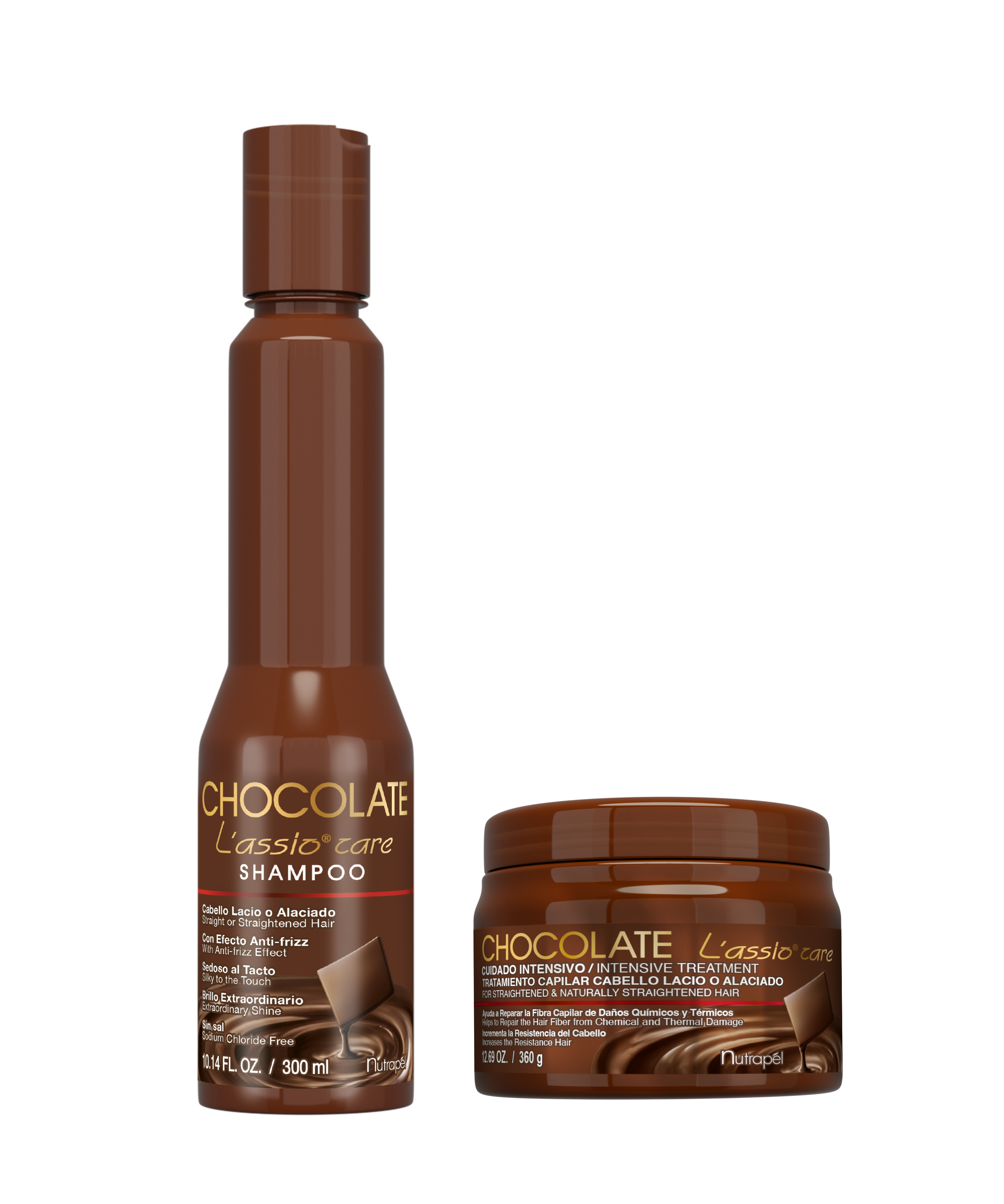 Nutrapel CHOCOLATE L’ASSIO DUO Set – Smoothing Shampoo 300 ml + Deep Repair Mask 360 g | Cocoa Extract + Keratin | Softness, Shine & Frizz Control