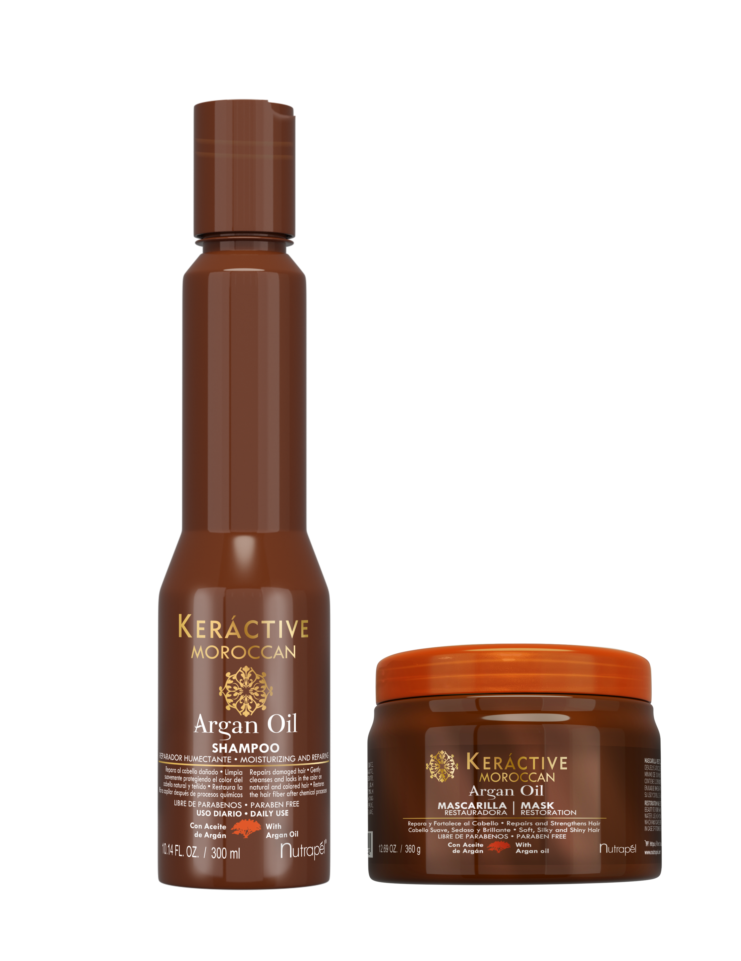 Nutrapel Keráctive Moroccan DUO Set – Argan Oil Shampoo 300 ml + Deep Repair Mask 360 g | Hydration, Softness & Shine