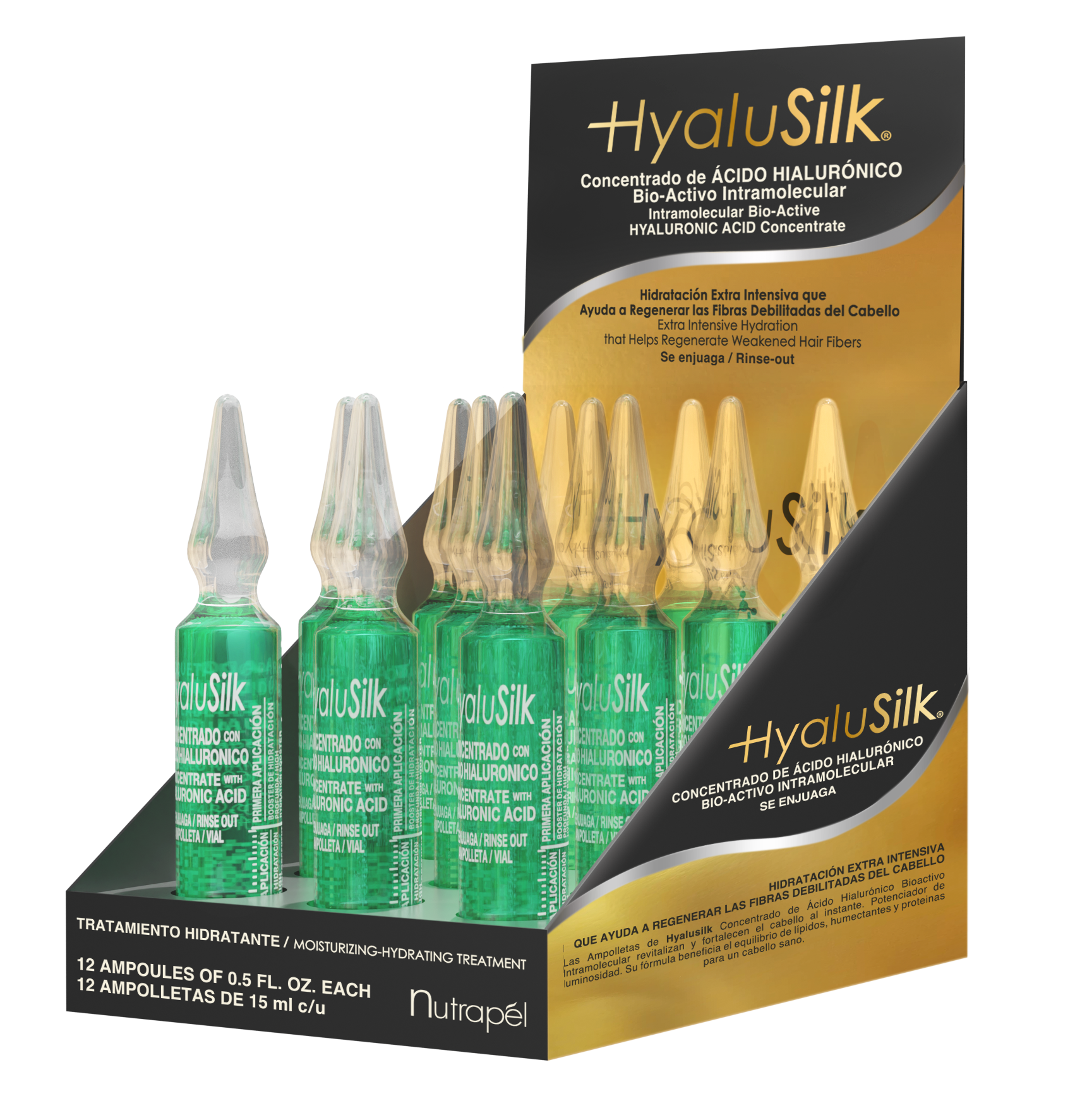 Nutrapel HYALUSILK INTRAMOLECULAR BIO-ACTIVE  Concentrate of Hyaluronic Acid Anti-aging (Set of 12 AMPOULES) 0.5oz each. Maximum Repair. Rinse-out.