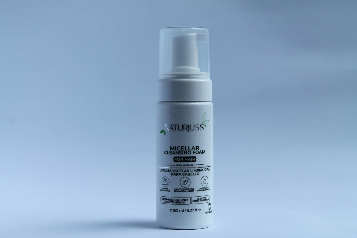 NATURJUSS Micellar Cleansing Foam for Hair, No-Rinse, Odor Control, Heat Protection, Lightweight Hydration, Suitable for Beard