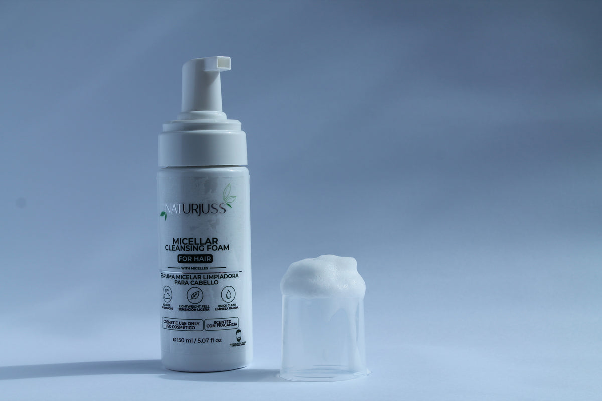 NATURJUSS Micellar Cleansing Foam for Hair, No-Rinse, Odor Control, Heat Protection, Lightweight Hydration, Suitable for Beard