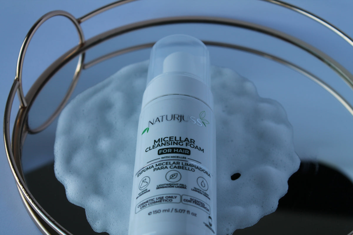 NATURJUSS Micellar Cleansing Foam for Hair, No-Rinse, Odor Control, Heat Protection, Lightweight Hydration, Suitable for Beard