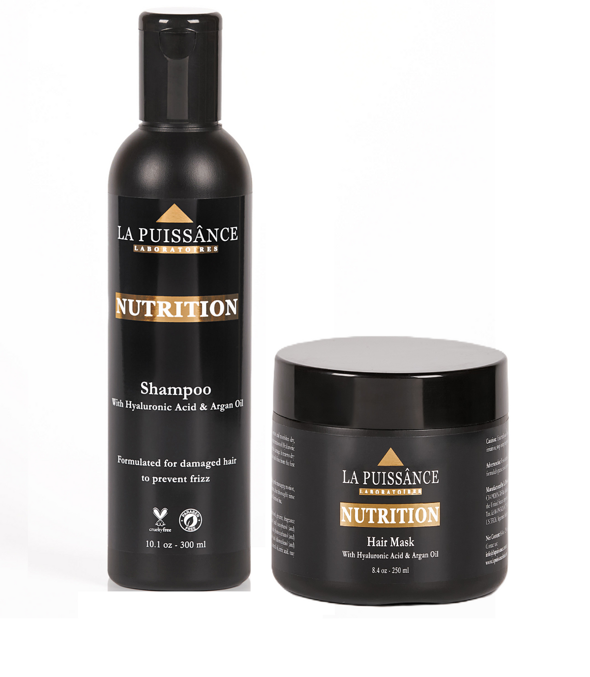 LA PUISSANCE Premium Argan Oil & Hyaluronic Acid Hair set with Shampoo & Mask – Deep Conditioning Anti-Frizz Duo for Dry & Damaged Hair – Intense Hydration, Shine & Repair