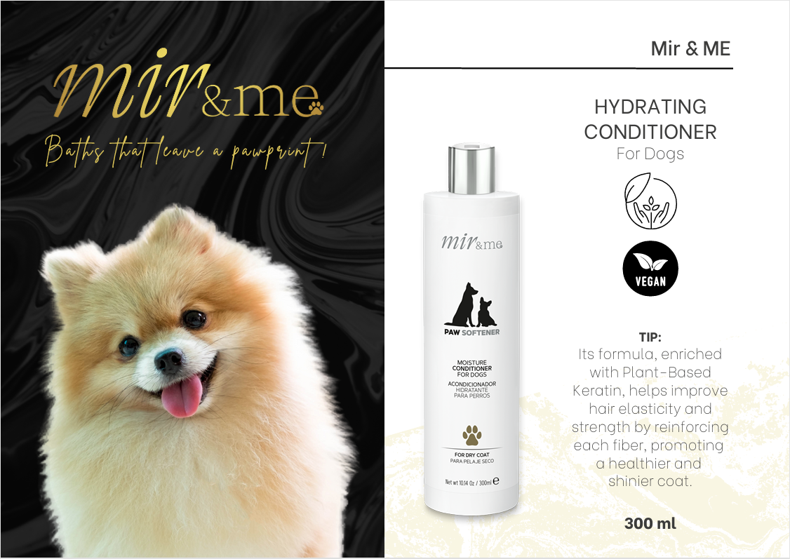 MIR&ME Paw Softener Moisture Conditioner for Dogs – Hydrating & Anti‑Frizz Conditioner with Plant Keratin – For Dry Coats – Easy Brushing & Soft Finish – 300 ml