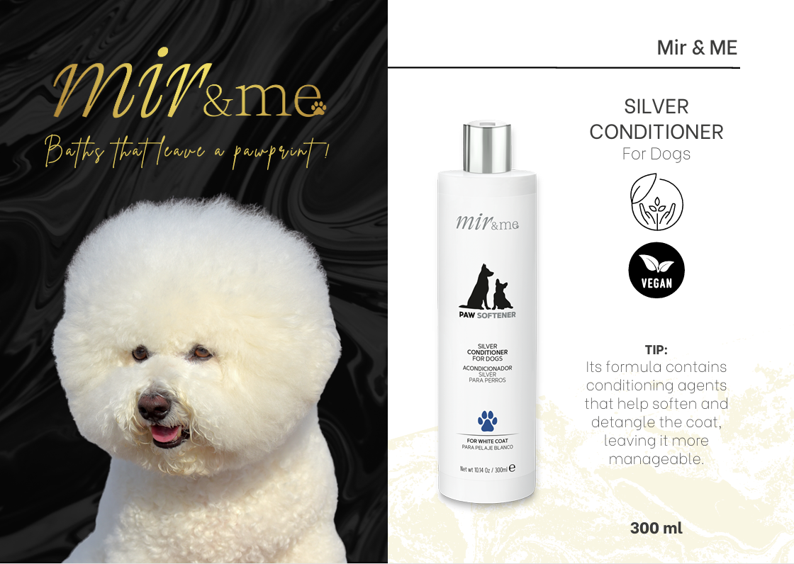 MIR&ME Paw Softener Silver Conditioner for Dogs – Anti‑Yellowing Blue Pigment Formula – Softening & Brightening Conditioner for White Coats – 300 ml