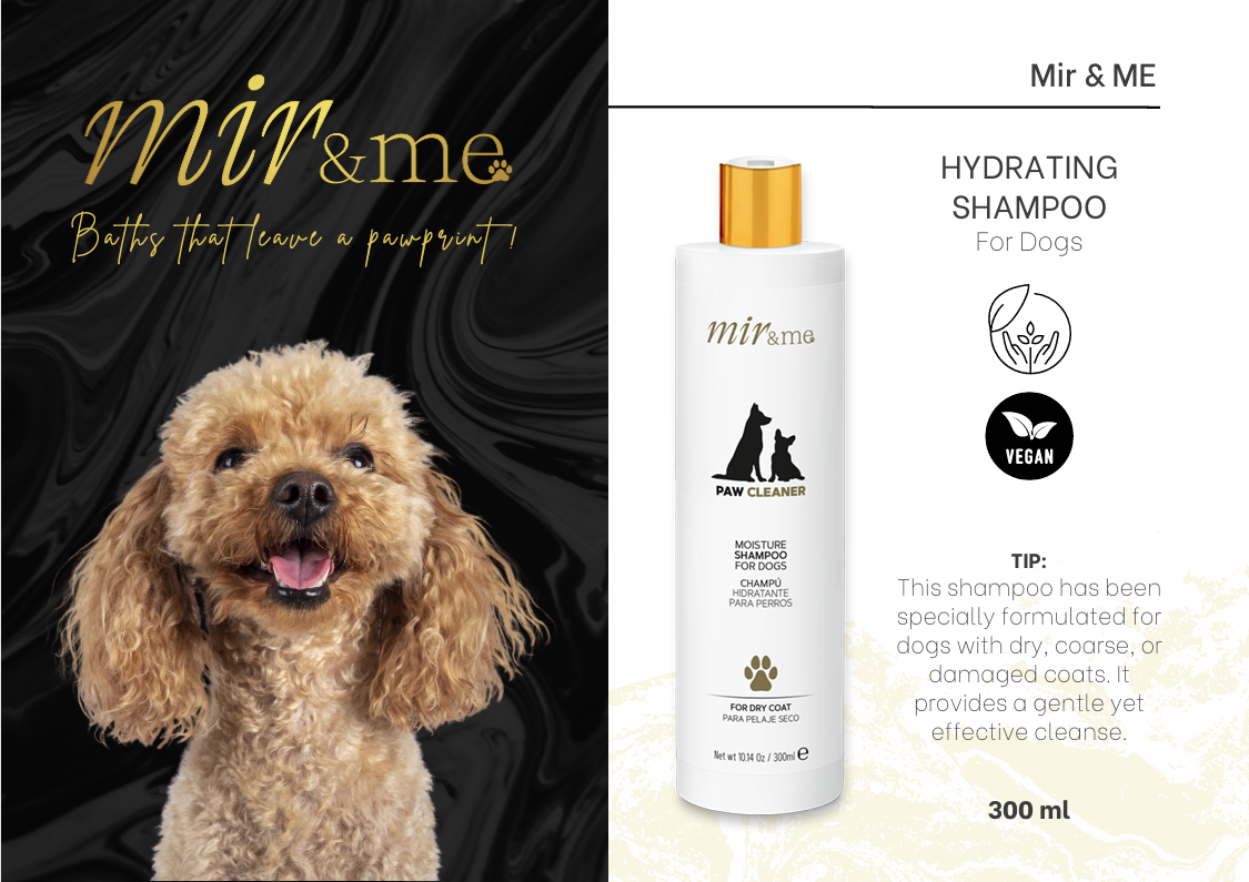 MIR&ME Paw Cleaner Moisture Shampoo for Dogs – Hydrating Shampoo with Plant Keratin & Vegetable Glycerin – Anti‑Frizz, Softening & Strengthening Formula for Dry Coats – 300 ml