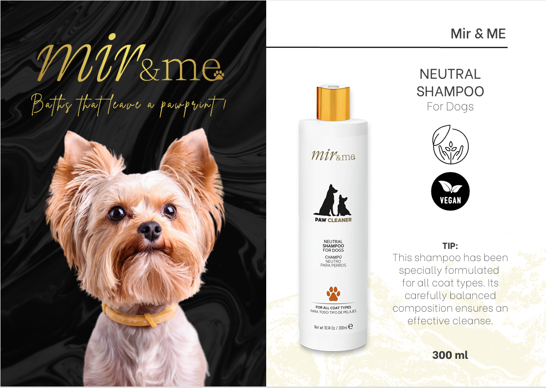 MIR&ME Paw Cleaner Neutral Shampoo for Dogs – Gentle Hydrating Shampoo with Lanolin – Suitable for All Coat Types – Softening Formula – 300 ml