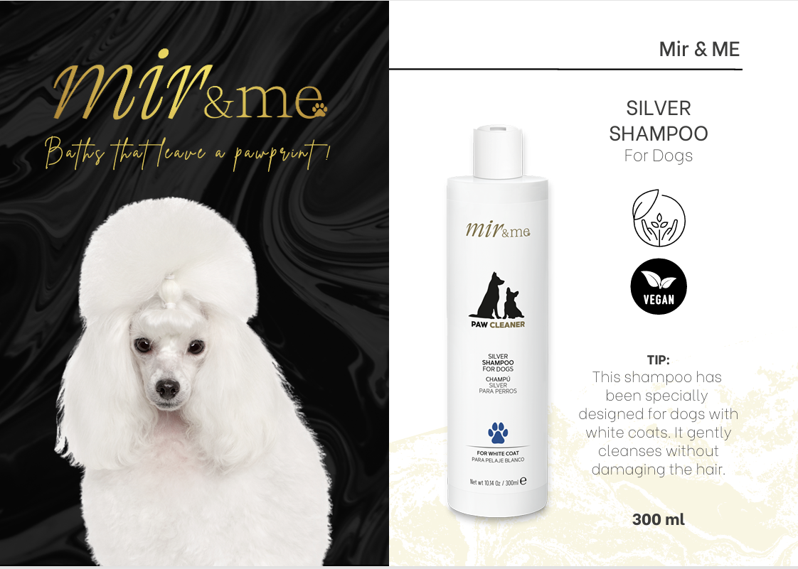 MIR&ME Paw Cleaner Silver Shampoo for Dogs – Anti‑Yellowing Blue Pigment Formula – Brightening Shampoo for White Coats – 300 ml