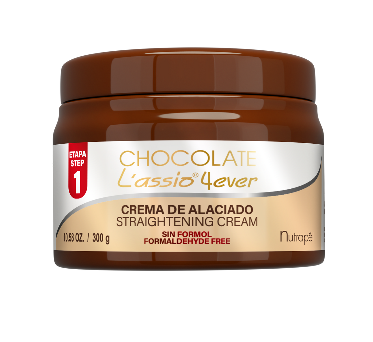 Nutrapel CHOCOLATE L´ASSIO 4EVER PERMANENT STRAIGHTENING KIT (SET OF 2) 10.58 oz. each. Lasts up to 6 months.