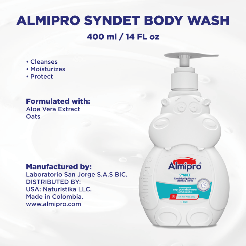 Almipro Syndet Baby Hair and Body Wash with Oatmeal and Aloe Vera. 14 Oz.