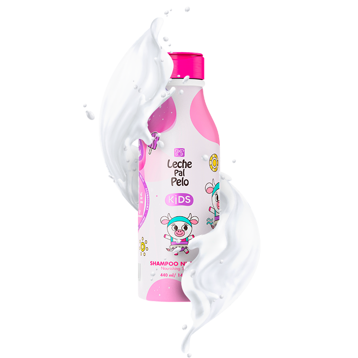 Leche Pal Pelo Kids Kit: Shampoo + Conditioner + Styling Cream (Leave-in Conditioner) + Detangler Spay + Hair Splash SLS Free - Vegan - Abyssinian, Coconut & Jojoba
