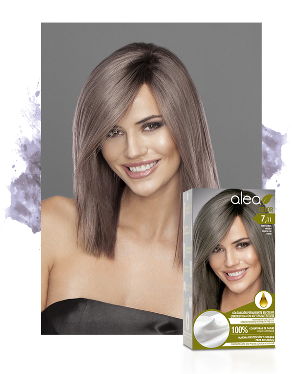 Alea Permanent Hair Color Cream Kit #7.11 Intense Ash Blond - Rubio Ceniza Intenso | Enriched with Nutritive Oils 100% Gray Cover
