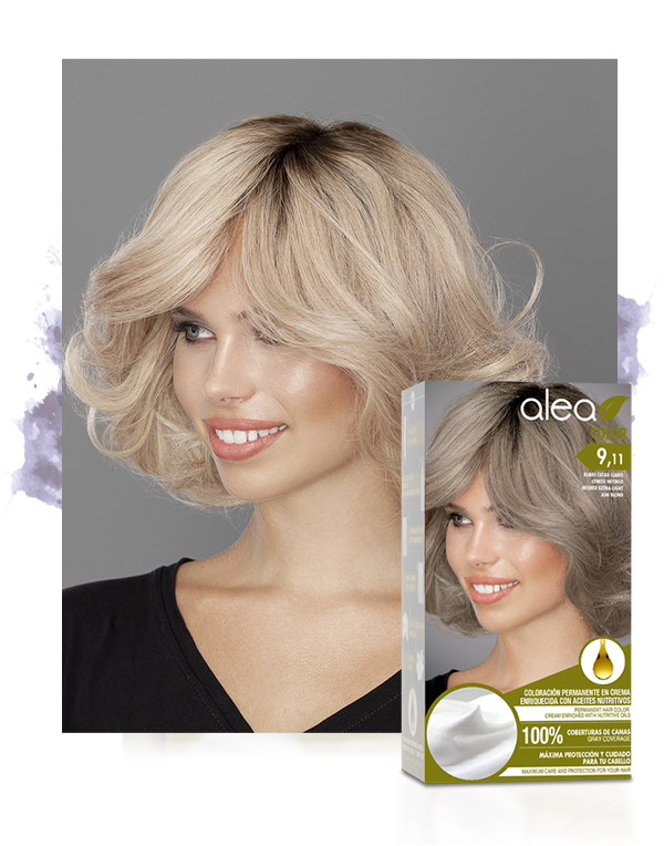Alea Permanent Hair Color Cream Kit #9.11 Intense Extra Light Ash Blond - Rubio Extra Claro Ceniza Intenso | Enriched with Nutritive Oils 100% Gray Cover