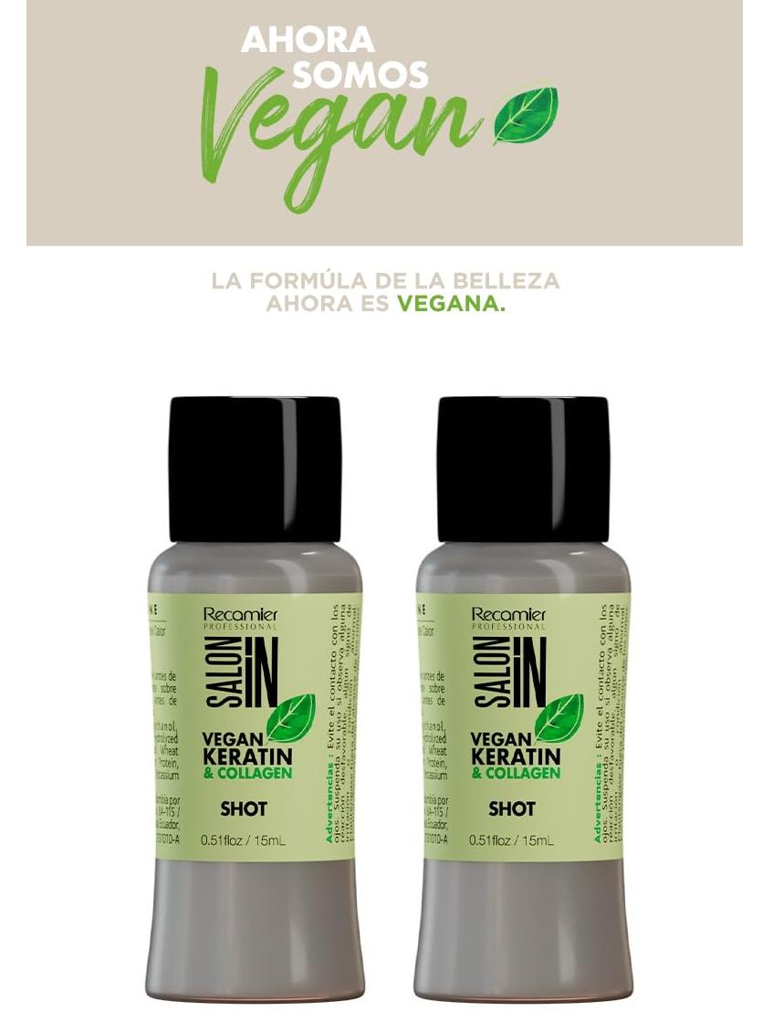 RECAMIER PROFESSIONAL SALON IN Vegan Keratin and Collagen Hair Shot Intensive Treatment - 2 Shots of 0.51 FL OZ/15 ML each  (BUNDLE)