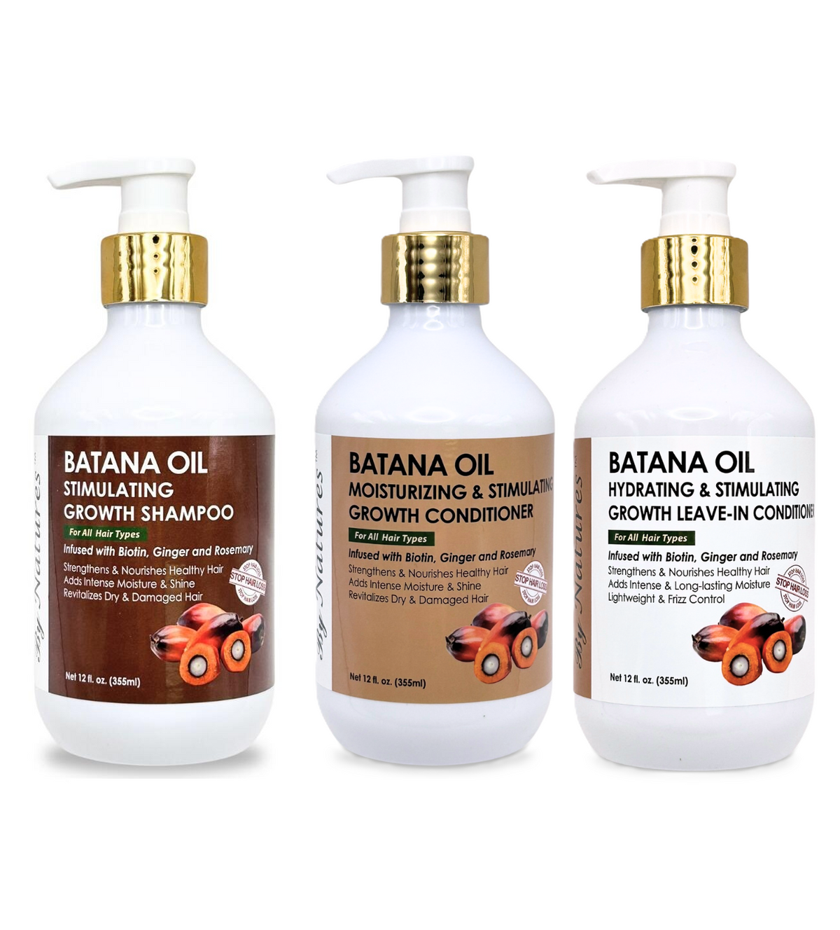 By Natures Batana Oil 3‑Piece Hair Care Set – Shampoo, Conditioner & Leave‑In Conditioner | Growth Support, Moisture, Shine & Repair for Dry, Curly & Damaged Hair