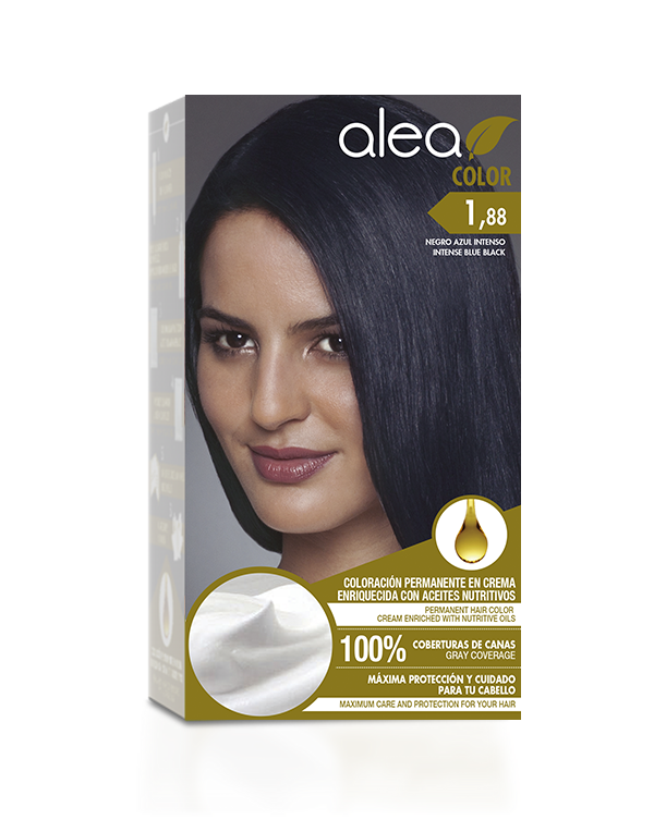 Alea Permanent Hair Color Cream Kit #1.88 Intense Blue Black - Negro Azul Intenso | Enriched with Nutritive Oils 100% Gray Cover