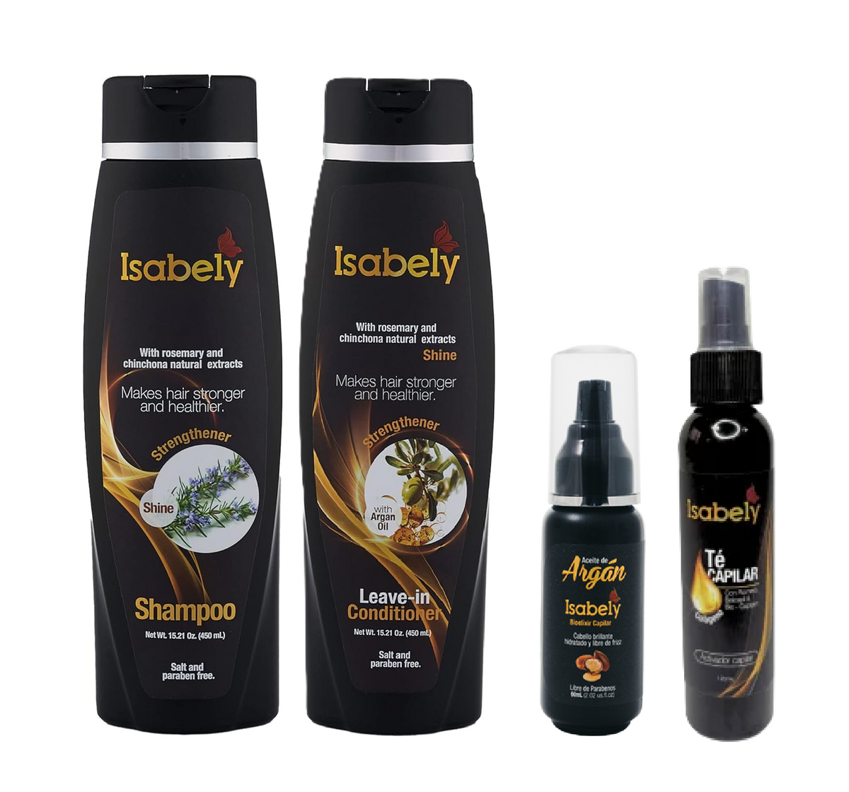 Isabely Ultra Growth & Shine Kit – Complete Strengthening System with Rosemary, Quinine, Cegaba, Argan Oil & Anti‑Hair‑Loss Tonic – Shampoo + Regenerating Treatment + Argan Oil + Hair Growth Tea