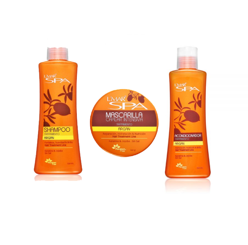 L'MAR Professional Hair SPA Argan Treatment Shampoo, Conditioner and Mask | L'mar Linea Spa Tratamiento Argan para el Cabello