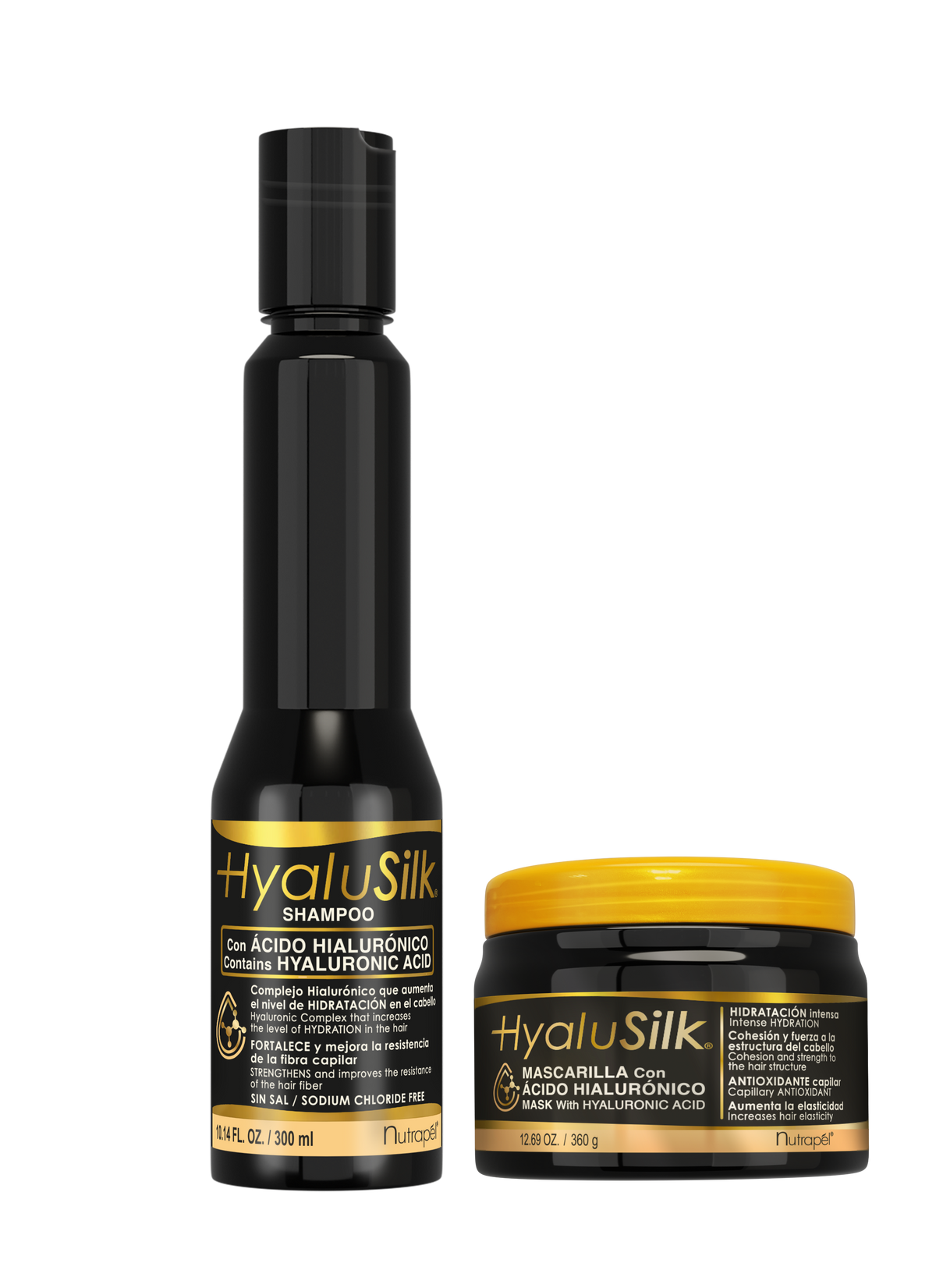 Nutrapel HYALUSILK DUO Set – Hyaluronic Acid Shampoo 300 ml + Anti‑Aging Repair Mask 360 g | Hydration, Softness & Elasticity