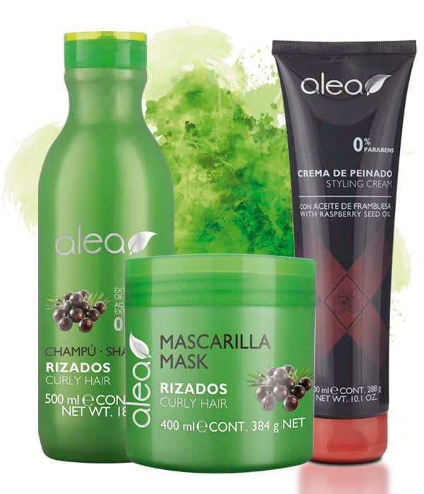 Alea Curly Hair Shampoo, Mask and Styling Cream system with Acai Extract for Curly Hair | Alea Champu, Mascarilla y Crema de Peinado para Cabellos Rizados